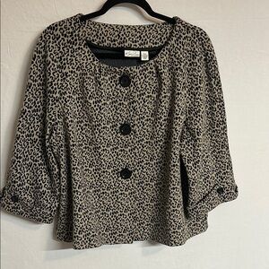 Kim Rogers Black and Cream Leopard Print Boxy Blouse 3/4 Sleeve Size PXL